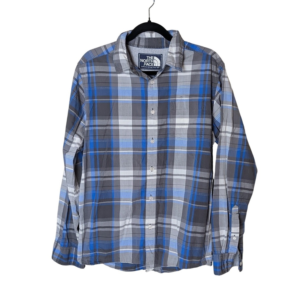 The North Face Men's‎ Size M Blue Gray Plaid Button Front Casual Outdoor Shirt